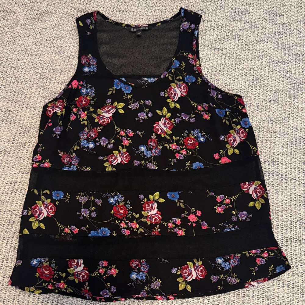 Express Black Floral Tank Top